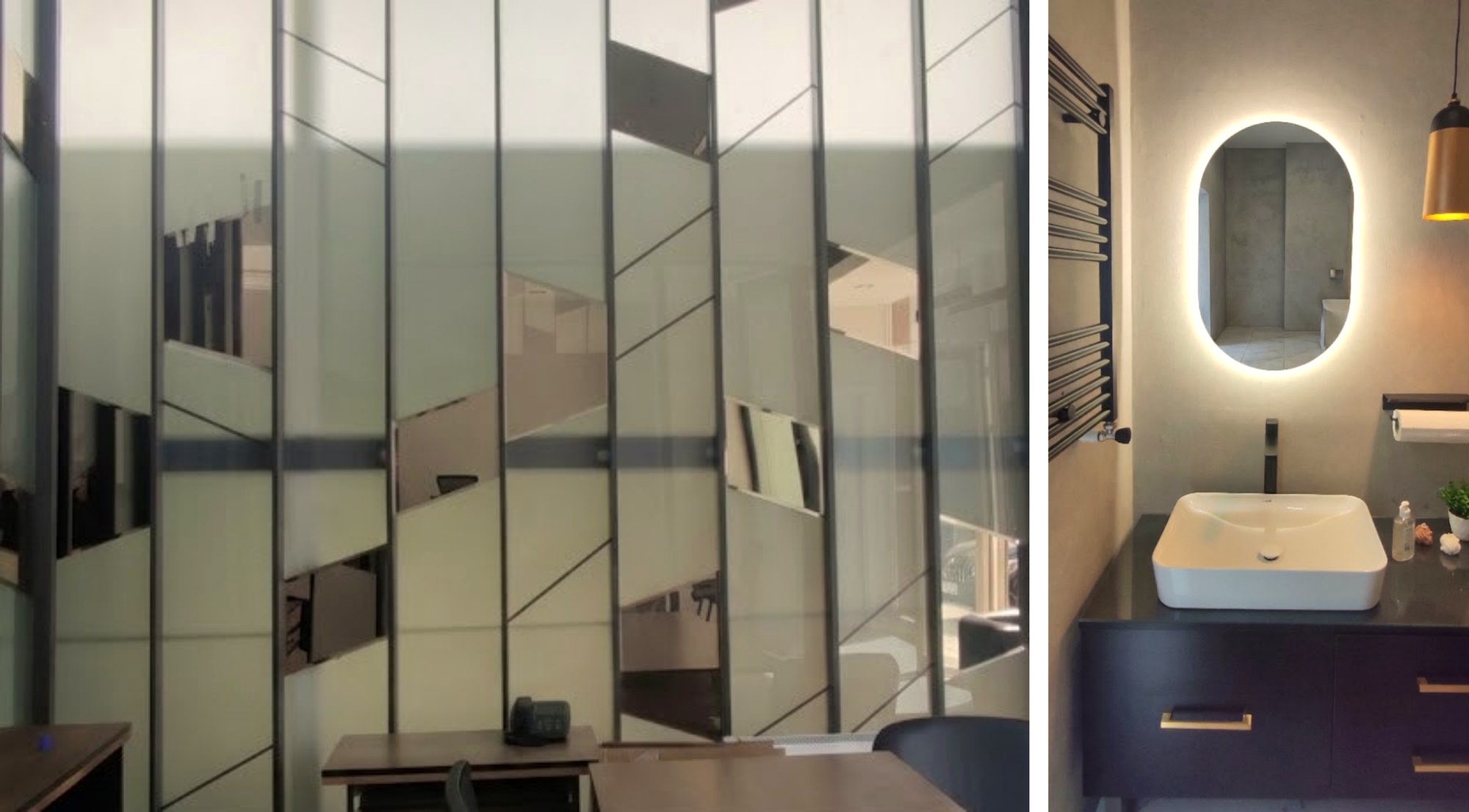 Dilkar Elektrik HQ, glass facade and bathroom detail