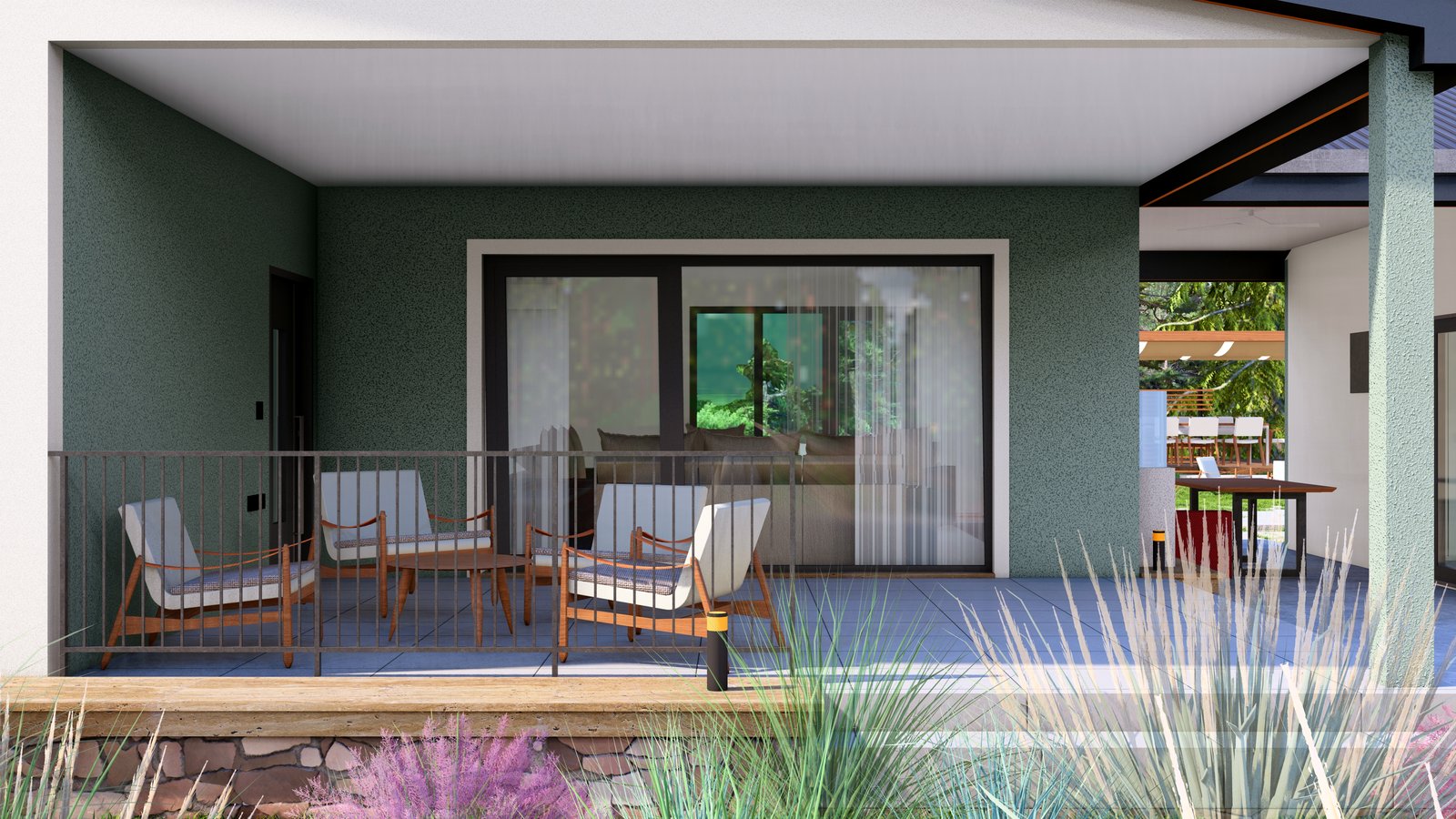 Village house, covered terrace render