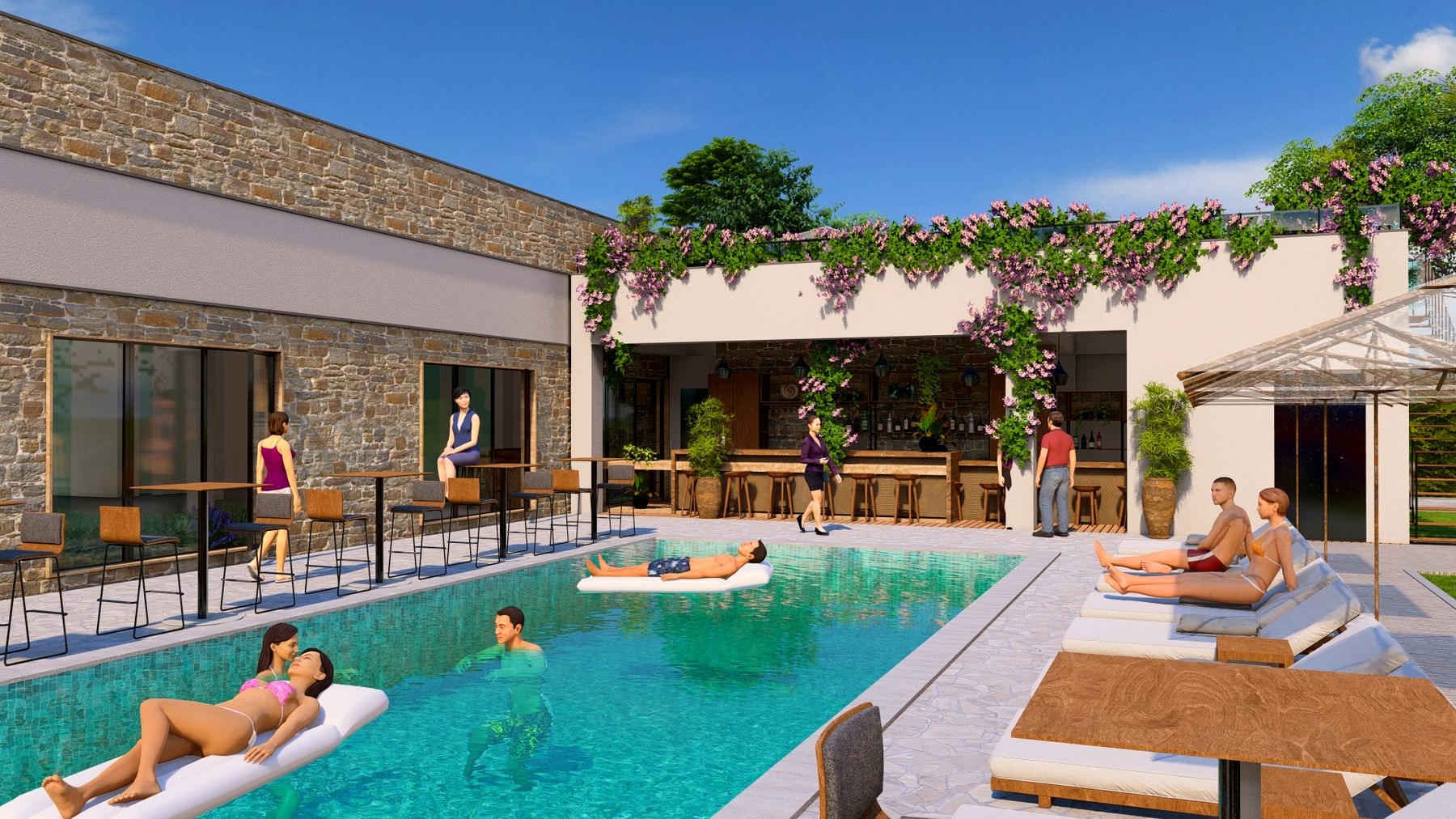 Wedding event, poolside bar area